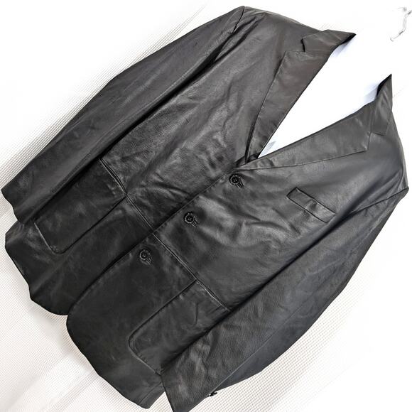 ROBERTO VASALLI! IMPECCABLY TAILORED BLACK GENUINE LEATHER JACKET, COAT! SZ 44L